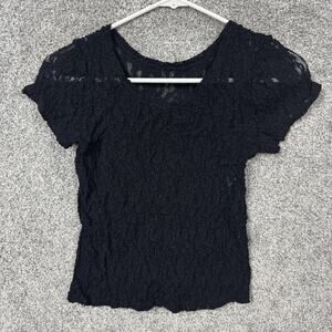 Vintage 90s Nan Flower Lace Top M Sheer Layering Dark Romantic Goth Coquette